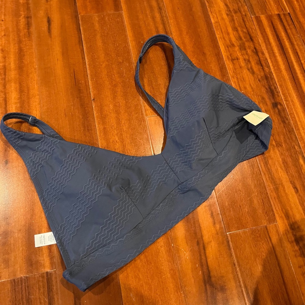 Aerie Bikini Swim Top Blue Textured Wave Scoop V-Neck New NWT Plus Size XXL 2X